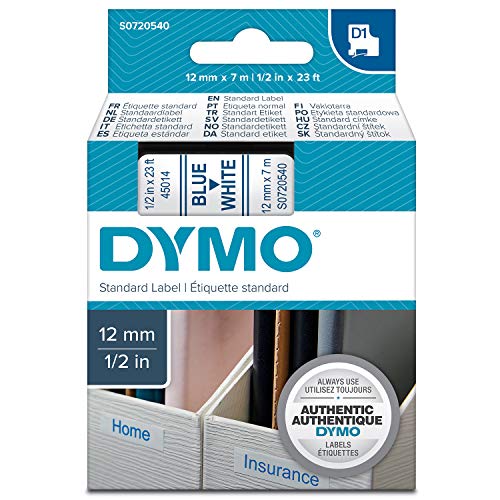 Best Value Dymo D1 Standard Labelling Tape 12mm x 7m - Blue on White