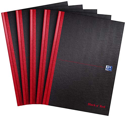 Best Value Oxford Black n' Red A4 Hardback Casebound Notebook Ruled 192 Page, 5 Notebooks