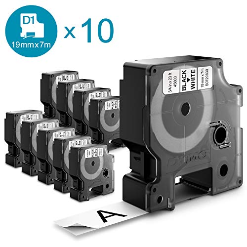 Best Value DYMO Authentic D1 Labels, Black Print on White, 19mm x 7m, Self-Adhesive Labels for LabelManager Label Printers, 10 Count