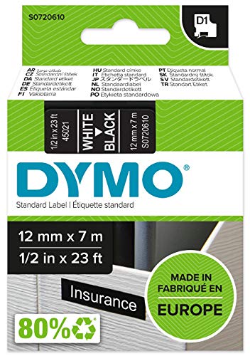 DYMO D1 Tape 12mm white on Black