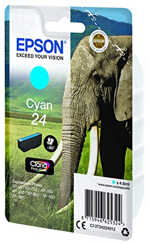 Epson 24 - 4.6 ml - cyan - original - ink cartridge - for Expression Photo XP-55, 750, 760, 850, 860, 950, 960, 970, Expression Premium XP-750, 850
