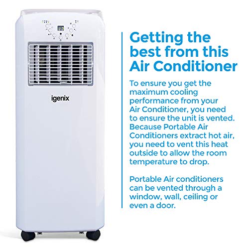 Igenix IG9902 3-in-1 Portable Air Conditioner with Cooling, Heating and Fan Function, 3 Fan Speeds with Sleep Mode, Remote Control and 12 Hour Programmable Timer, White