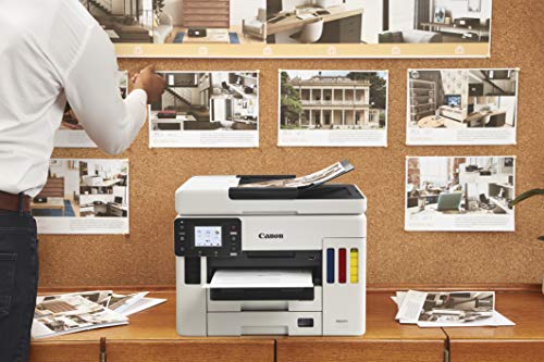 Canon MAXIFY GX7050 Business MagaTank Printer. Print/Copy/Scan/Fax with 50 sheet feeder. 2 Trays. Fast 24 IPM Mono, 15 IPM Colour. Page Yield Black: 6,000 pages, Colour: 14,000 pages. Scan to email/folder/USB. USB/WIFI (2.4&5GHz) Windows/MacOS/IOS/Android/ChromsOS