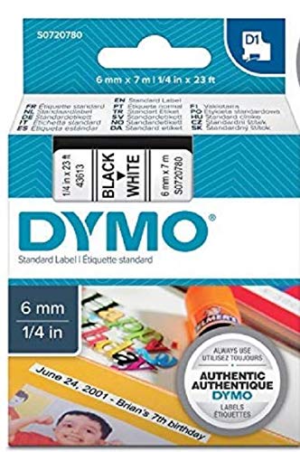 Best Value Dymo 6 mm x 7 m D1 Labels, Self-Adhesive Labels for LabelManager Label Printers, Authentic, Black Print on White