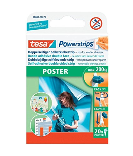 Best Value tesa Powerstrips POSTER - Double-Sided Adhesive Strip for Posters - Self-Adhesive Picture Hanging Strips, Tapered - Holds up to 200 g - Pack of 20
