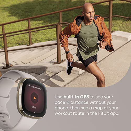 Fitbit Sense - Soft gold stainless steel - smart watch with band - silicone - lunar white - band size: S/L - Wi-Fi, NFC, Bluetooth