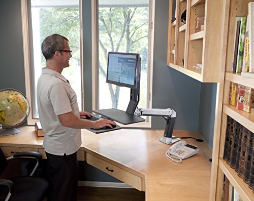 Ergotron WorkFit-A Single LD with Worksurface+ - Stand (tray, articulating arm, desk clamp mount, pivot) for LCD display / keyboard / mouse - black, polished aluminium - screen size: up to 24"