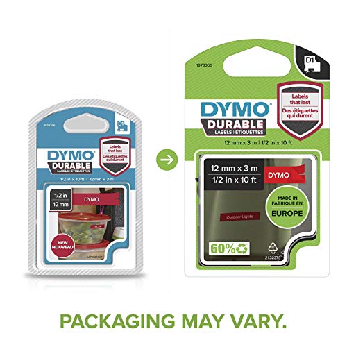 DYMO D1 - Self-adhesive - white on red - Roll (1.2 cm x 3 m) 1 roll(s) label tape - for LabelMANAGER 100, 150, 160, 200, 210, 220, 260, 280, 300, 360, 420, 450, MobileLabeler