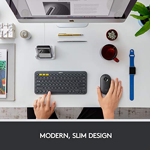 Logitech Pebble M350 - Mouse - optical - 3 buttons - wireless - Bluetooth, 2.4 GHz - USB wireless receiver - graphite