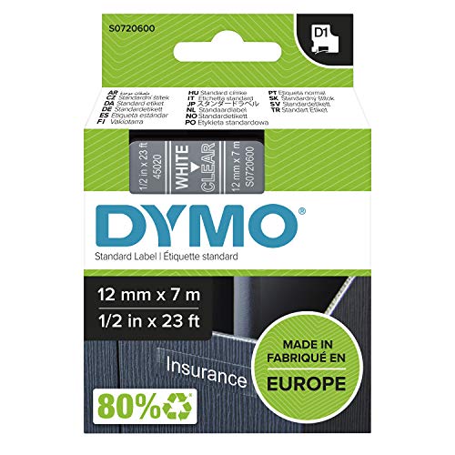 DYMO D1 Tape 12mm white on transparent