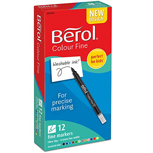 Best Value Berol Felt Tip Colouring Markers, Fine Point (0.6mm), Assorted Colours, 12 Count( Packaging May Vary)