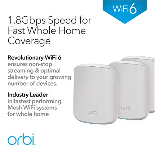 NETGEAR Orbi RBK353 - Wi-Fi system (router, 2 extenders) - up to 3,750 sq.ft - mesh - GigE - 802.11a/b/g/n/ac/ax - Dual Band