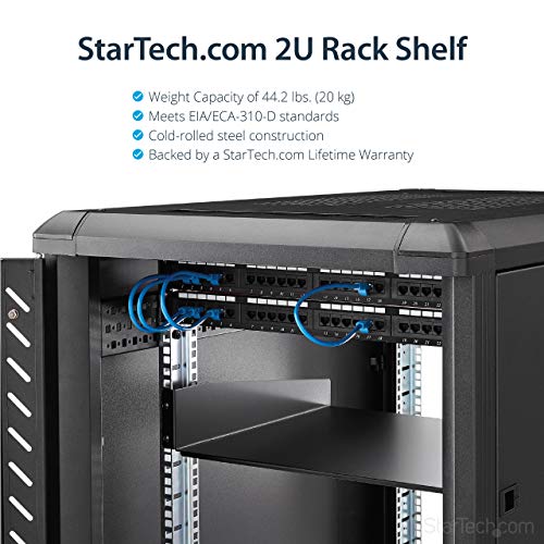 StarTech.com 2U Server Rack Mount Shelf - 15.7in Deep Steel Universal Cantilever Tray for 19" Network & AV Equipment Rack/ Cabinet - 44lbs (CABSHELF)