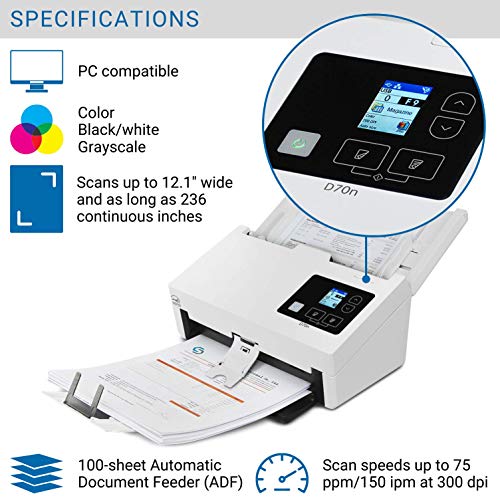 Xerox D70n. A4 Network Scanner. Speeds up to 90 ppm / 180 ipm at 200 & 300 dpi, 100-sheet ADF tray,** wide paper path, 15,000-sheet daily duty cycle, Gigabit Ethernet or USB connectivity, On-Board image processing, 3 Year Warranty, Windows Only