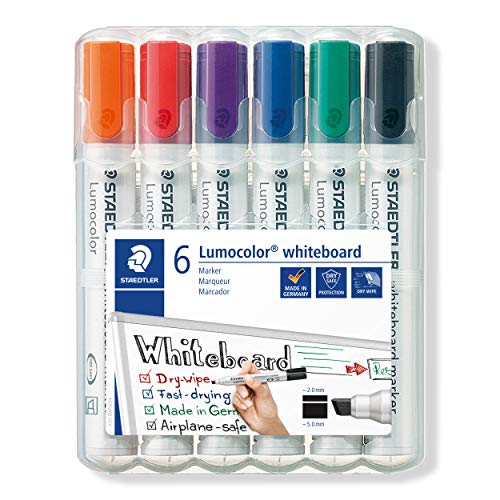 Best Value Staedtler 351 B WP6 Lumocolor Whiteboard Marker 351 B with Chisel Tip - Multicolour, Pack of 6