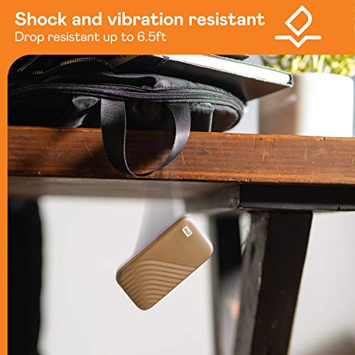 WD My Passport SSD WDBAGF5000AGD - Solid state drive - encrypted - 500 GB - external (portable) - USB 3.2 Gen 2 (USB-C connector) - 256-bit AES - gold