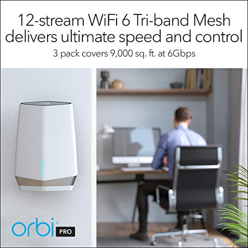 NETGEAR Orbi Pro SXK80B3 - Wi-Fi system (router, 2 extenders) - up to 9,000 sq.ft - mesh - GigE, 2.5 GigE - 802.11a/b/g/n/ac/ax - Tri-Band - wall-mountable, ceiling-mountable