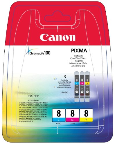 Canon CLI-8 - 0621B029 - 1 x Yellow,1 x Cyan,1 x Magenta - Multipack - Ink tank - For PIXMA iP6600D,iP6700D,Pro9000,Pro9000 Mark II