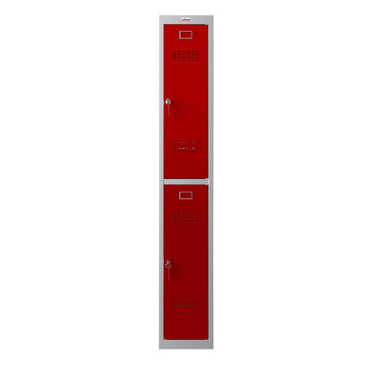 Phoenix PL Series 1 Column 2 Door Personal Locker Grey Body Red Doors with Key Locks PL1230GRK