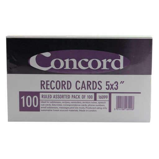 Best Value Concord Record Card Smooth 127x77mm Assorted Ref 16099 [Pack of 100]