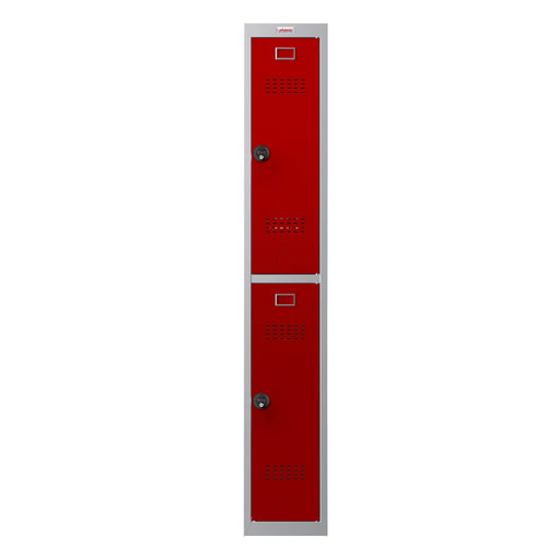 Phoenix PL Series 1 Column 2 Door Personal Locker Grey Body Red Doors with Combination Locks PL1230GRC