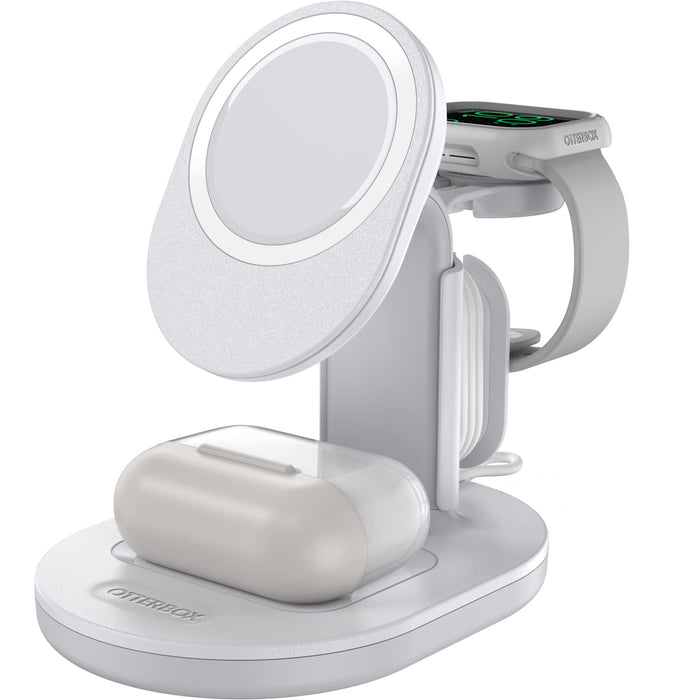 OtterBox - Wireless charging stand - 3-in-1 - white, silver, lucid dreamer - for Apple iPhone 12, 12 mini, 12 Pro, 12 Pro Max, 13, 13 mini, 13 Pro, 13 Pro Max