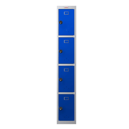 Phoenix PL Series 1 Column 4 Door Personal Locker Grey Body Blue Doors with Combination Lock PL1430GBC