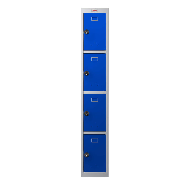 Phoenix PL Series 1 Column 4 Door Personal Locker Grey Body Blue Doors with Combination Lock PL1430GBC