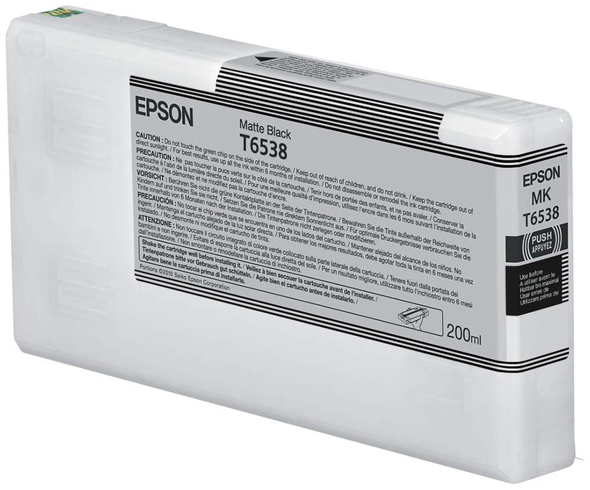Epson Ink Cartridges, Ultrachrome HDR, T6538, Singlepack, 1 x 200.0 ml Matte Black, Standard