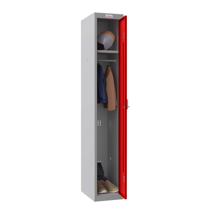 Phoenix PL Series 1 Column 1 Door Personal Locker Grey Body Red Door with Electronic Lock PL1130GRE