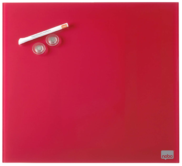 Best Value Nobo Glass Whiteboard, Magnetic, 300 x 300 mm Square Tile Design, Includes Glassboard Marker, Magnets and Fitting Kit, Red, 1903954
