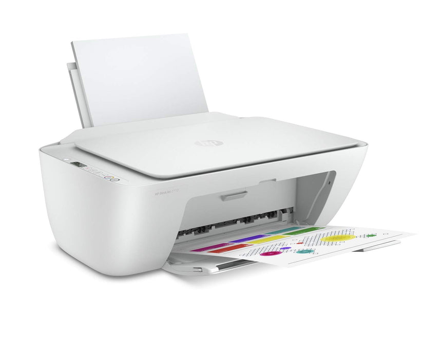 HP Deskjet 2710 All-in-One - Multifunction printer - colour - ink-jet - 216 x 297 mm (original) - A4/Legal (media) - up to 7.5 ppm (printing) - 60 sheets - USB 2.0, Bluetooth, Wi-Fi(n) - white - HP Instant Ink eligible