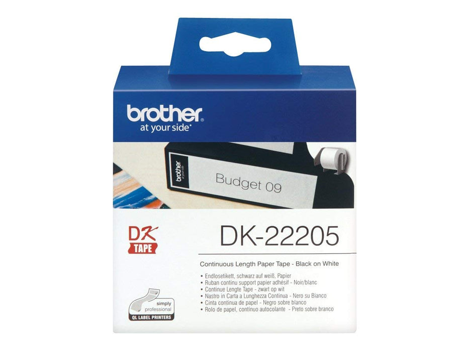 Best Value Brother DK-22205 Label Roll, Continuous Length Paper, Black on White, 62 mm (W) x 30.48 m (L), Brother Genuine Supplies
