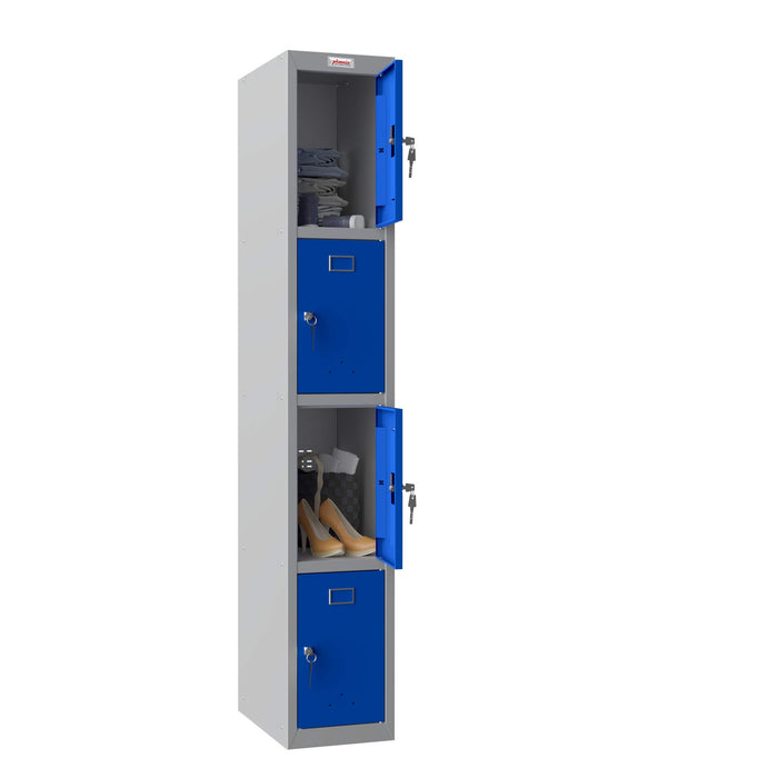 Phoenix PL Series 1 Column 4 Door Personal Locker Grey Body Blue Doors with Key Lock PL1430GBK