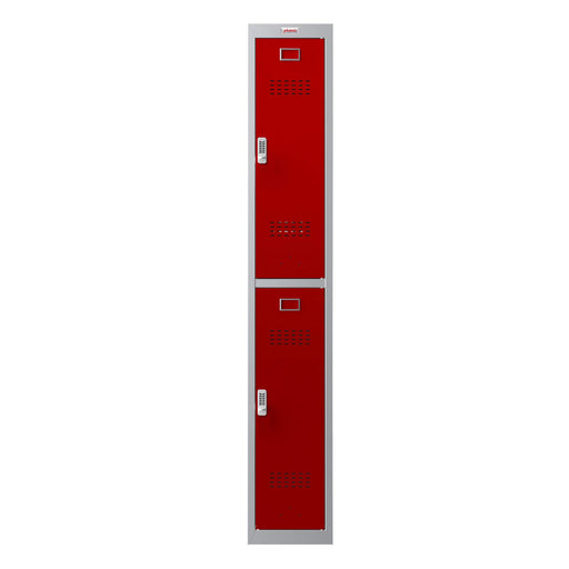 Phoenix PL Series 1 Column 2 Door Personal Locker Grey Body Red Doors with Electronic Locks PL1230GRE