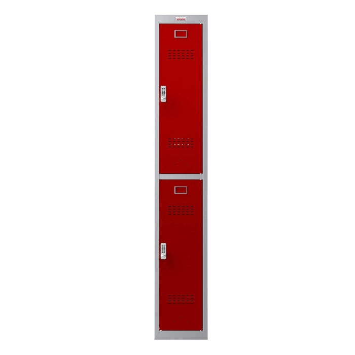 Phoenix PL Series 1 Column 2 Door Personal Locker Grey Body Red Doors with Electronic Locks PL1230GRE