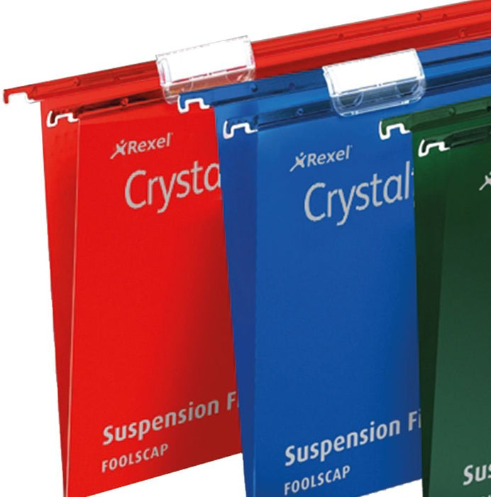 Best Value Rexel 70633 Crystalfile Extra Foolscap Suspension File, 300 Sheet Capacity, 30 mm Squared Base Polypropylene, Pack of 25, Blue