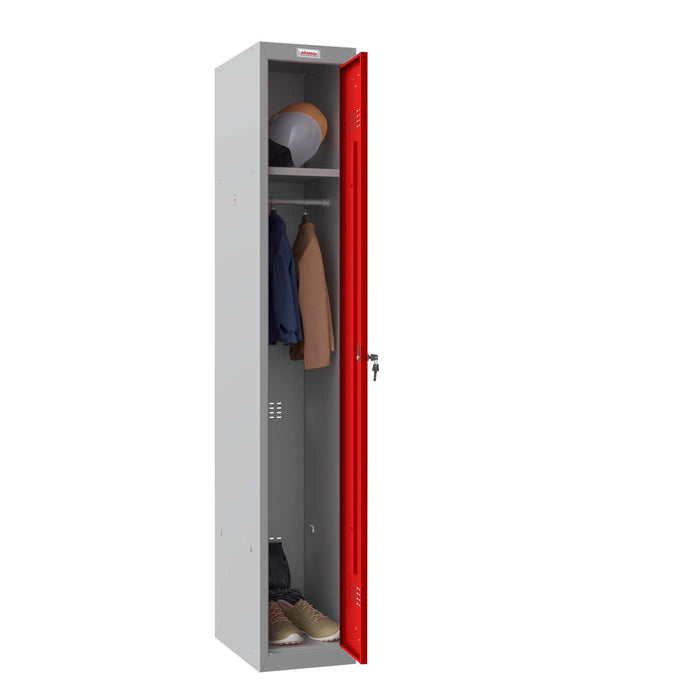 Phoenix PL Series 1 Column 1 Door Personal Locker Grey Body Red Door with Key Lock PL1130GRK