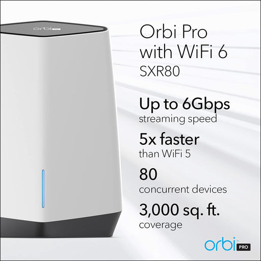 NETGEAR Orbi Pro WiFi 6 - AX6000 Tri-band WiFi System - Wireless router - 4-port switch - GigE, 2.5 GigE - 802.11a/b/g/n/ac/ax - Tri-Band - wall-mountable, ceiling-mountable