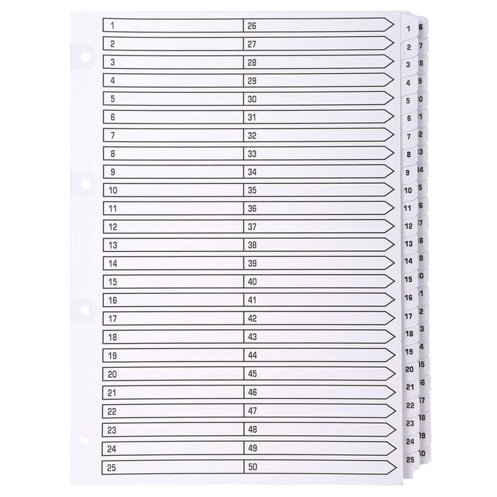 Best Value Exacompta Mylar Printed Indices, A4, 50 Parts (1-50) - White