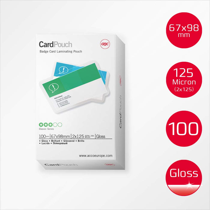 Best Value GBC, 67x99mm 2x125 Micron Gloss Card Laminating Pouches, Pack of 100, 3743177