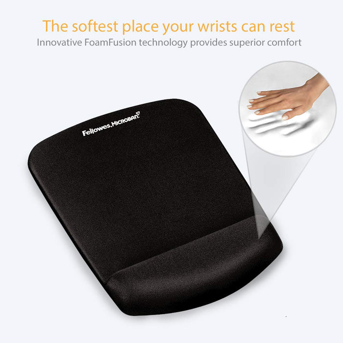 Best Value Fellowes PlushTouch Mouse Mat with Wrist Support Featuring Microban Antimicrobial Protection, Black