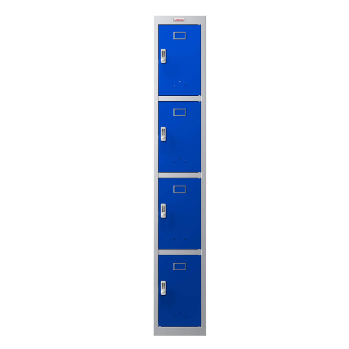 Phoenix PL Series 1 Column 4 Door Personal Locker Grey Body Blue Doors with Electronic Lock PL1430GBE