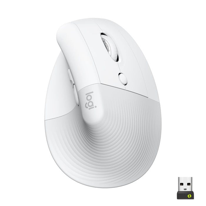 Logitech Lift Vertical Ergonomic Mouse - Vertical mouse - ergonomic - optical - 6 buttons - wireless - Bluetooth, 2.4 GHz - Logitech Logi Bolt USB receiver - off-white