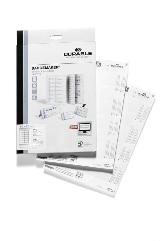 Best Value Durable Badgemaker insert sheets ,40x75mm ,White(240 inserts)