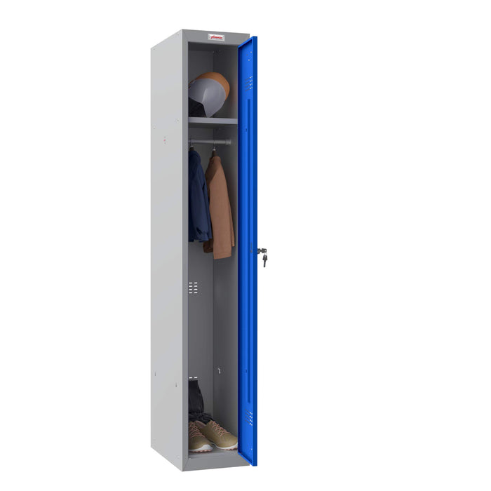 Phoenix PL Series 1 Column 1 Door Personal Locker Grey Body Blue Door with Key Lock PL1130GBK