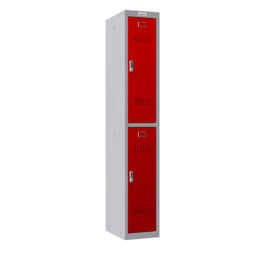 Phoenix PL Series 1 Column 2 Door Personal Locker Grey Body Red Doors with Electronic Locks PL1230GRE