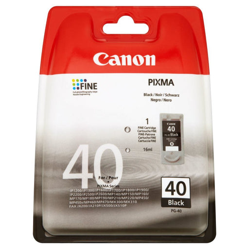 Canon PG-40 - 0615B042 - 1 x Black - Blister -Ink tank - For FAX JX210, PIXMA iP1800,iP1900,iP2600,MP140,MP190,MP210,MP220,MP470,MX300,MX310