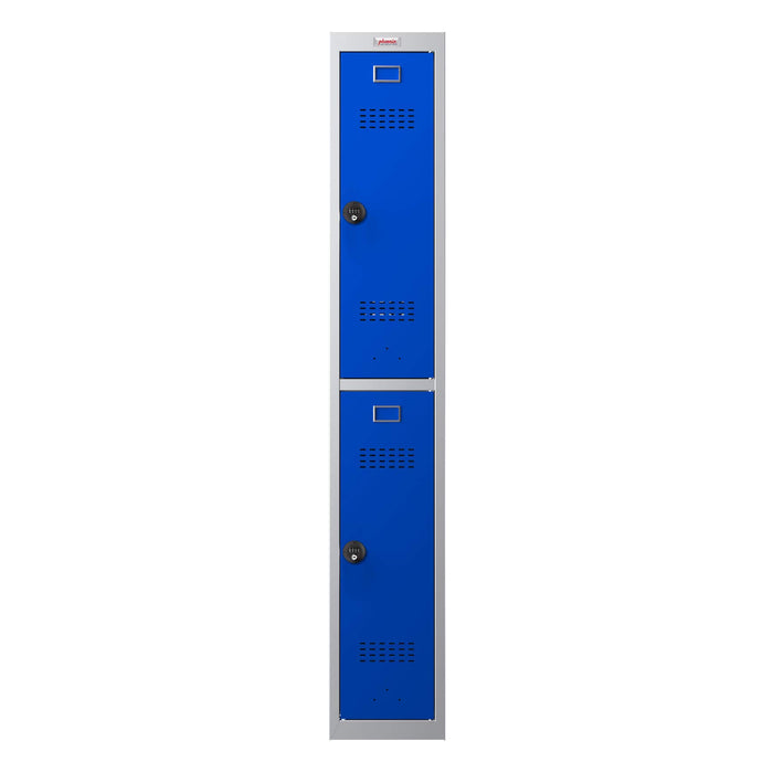 Phoenix PL Series 1 Column 2 Door Personal Locker Grey Body Blue Doors with Combination Locks PL1230GBC