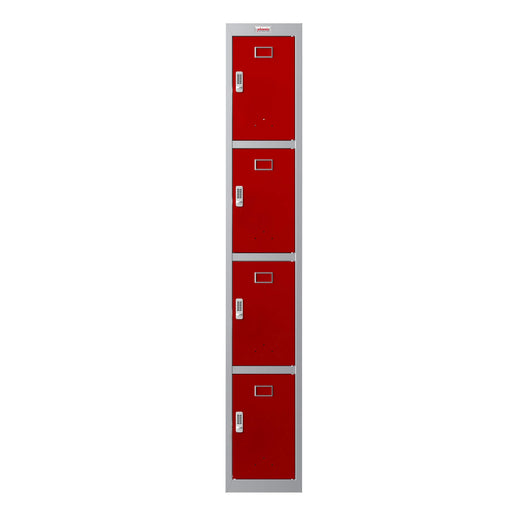 Phoenix PL Series 1 Column 4 Door Personal Locker Grey Body Red Doors with Electronic Locks PL1430GRE